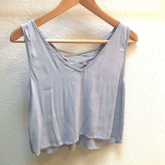 Grey Crop Tank w/Laced up front. Blouse. Misses L. Forever 21. NWT. Sexy. - Picture 3 of 11
